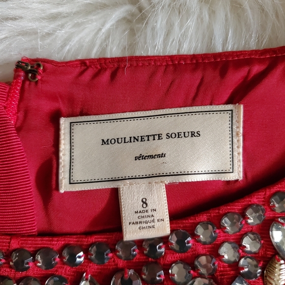 Anthropologie Moulinette Soeurs Toulouse Red Embellished Dress Size 8 - Picture 12 of 16